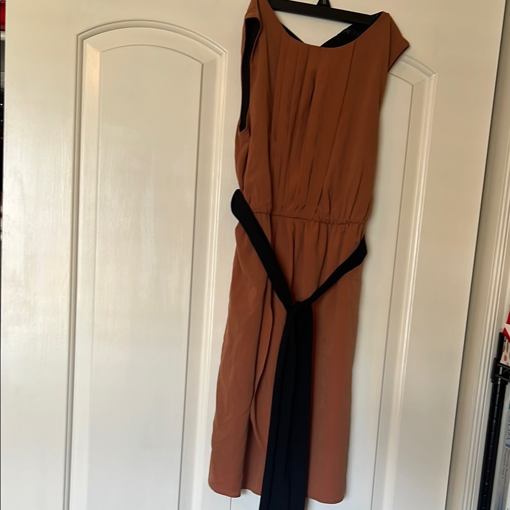 Zara Tan and Black Asymmetrical Halter Sundress